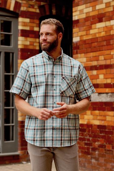 Kam Jeans 6339 Checked Short Sleeve Shirt Mineral Blue - Ризи - мъжки ризи големи размери