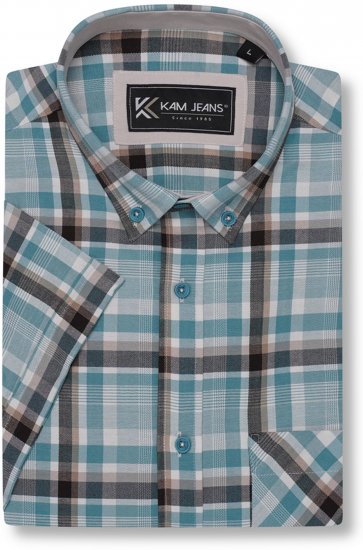 Kam Jeans 6339 Checked Short Sleeve Shirt Mineral Blue - Ризи - мъжки ризи големи размери
