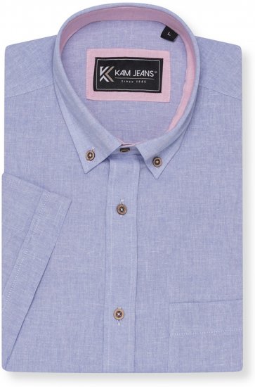 Kam Jeans 6340 Linen Mix Short Sleeve Shirt Blue - Ризи - мъжки ризи големи размери