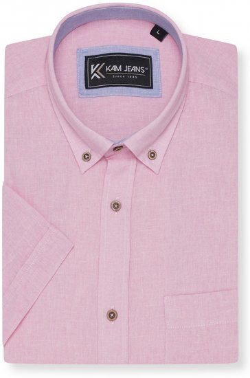 Kam Jeans 6340 Linen Mix Short Sleeve Shirt Pink - Ризи - мъжки ризи големи размери