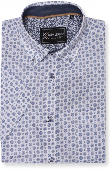 Kam Jeans 6345 Jewel Pattern Short Sleeve Shirt Blue - Ризи - мъжки ризи големи размери