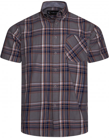 Kam Jeans 6350 Casual Checked Short Sleeve Shirt Grey - Ризи - мъжки ризи големи размери