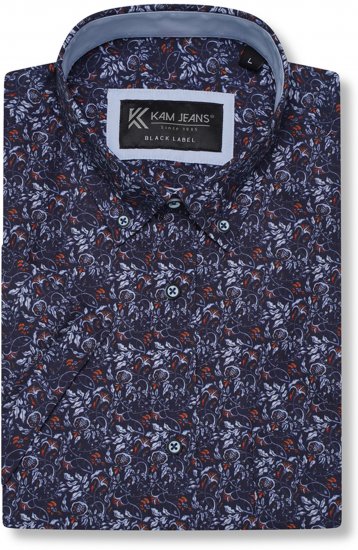 Kam Jeans P044 Premium Floral Printed Moonlight - Ризи с къс ръкав - мъжки ризи с къс ръкав големи размери