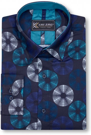 Kam Jeans 6071 Record Print Long Sleeve Shirt Navy - Ризи - мъжки ризи големи размери