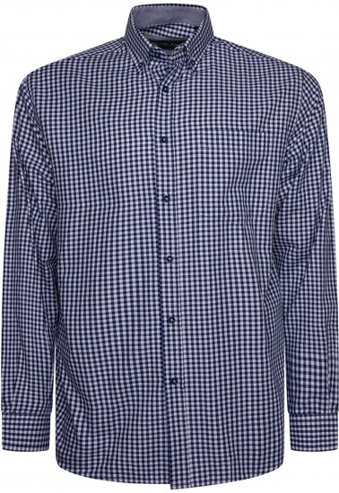 Kam Jeans 6351 Classic Gingham Shirt Long Sleeve Navy - Ризи - мъжки ризи големи размери