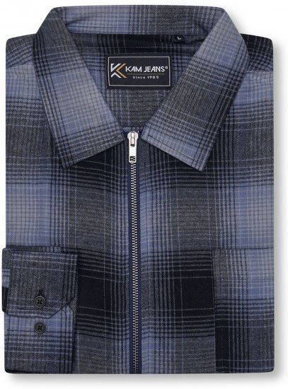 Kam Jeans 6354 Zip Through Check Shirt Charcoal - Ризи - мъжки ризи големи размери