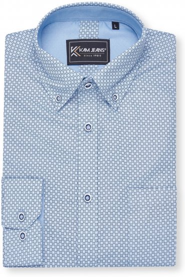 Kam Jeans 6361 All Over Geo Print Long Sleeve Shirt Sky Blue - Ризи - мъжки ризи големи размери