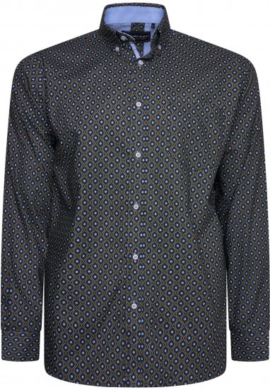 Kam Jeans 6362 All Over Eye Print Long Sleeve Navy - Ризи - мъжки ризи големи размери