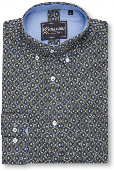 Kam Jeans 6362 All Over Eye Print Long Sleeve Navy - Ризи - мъжки ризи големи размери