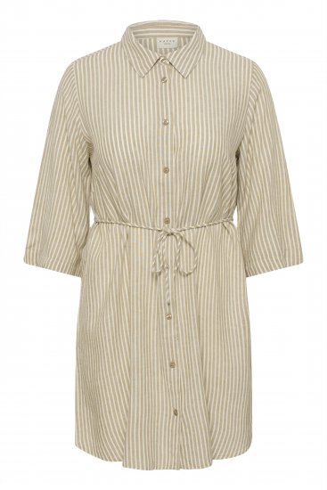 Kaffe Curve Milla Short Shirt Dress Chinchilla/Chalk Stripe - Мини рокли - 