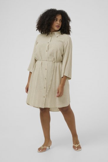 Kaffe Curve Milla Short Shirt Dress Chinchilla/Chalk Stripe - Мини рокли - 