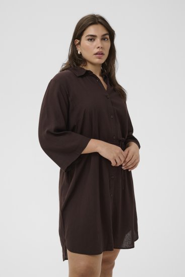 Kaffe Curve Mille Short Shirt Dress Black Coffee Brown - Мини рокли - 