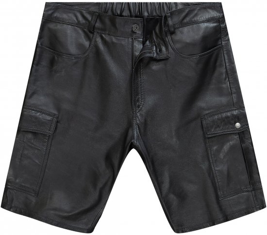 JP1880 Leather Shorts Cargo Pockets Lamb Nappa Leather Black - Шорти - мъжки къси панталони големи размери