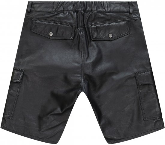 JP1880 Leather Shorts Cargo Pockets Lamb Nappa Leather Black - Шорти - мъжки къси панталони големи размери