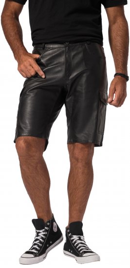 JP1880 Leather Shorts Cargo Pockets Lamb Nappa Leather Black - Шорти - мъжки къси панталони големи размери