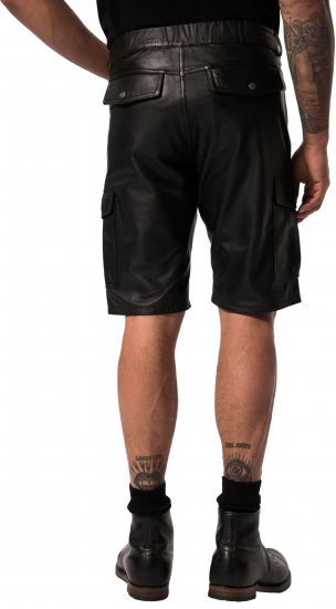 JP1880 Leather Shorts Cargo Pockets Lamb Nappa Leather Black - Шорти - мъжки къси панталони големи размери