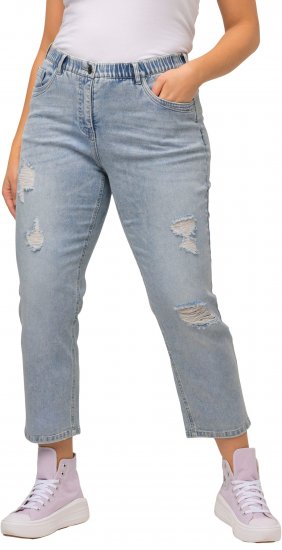 Ulla Popken Stonewashed Distressed Boyfriend Jeans Light Blue - Дамски Дънки & Панталони в Големи Размери – Plus Size - 
