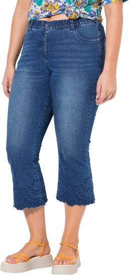 Ulla Popken Cropped Flared Eyelet Jeans Denim Blue - Дамски Дънки & Панталони в Големи Размери – Plus Size - 