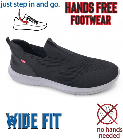 D555 Huddersfield Kingsize Hands Free Slip On with Knitted Top Shoes Black - Маратонки - 