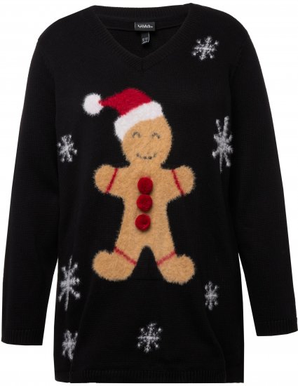 Ulla Popken Gingerbread Man Christmas Sweater Black - Суичъри & cуичъри с качулка - 