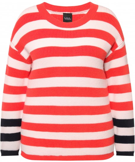 Ulla Popken Mixed Stripe Long Sleeve Sweater Hibiscus Red - Суичъри & cуичъри с качулка - 