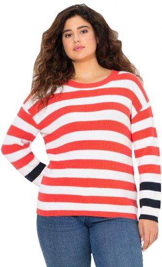 Ulla Popken Mixed Stripe Long Sleeve Sweater Hibiscus Red - Суичъри & cуичъри с качулка - 
