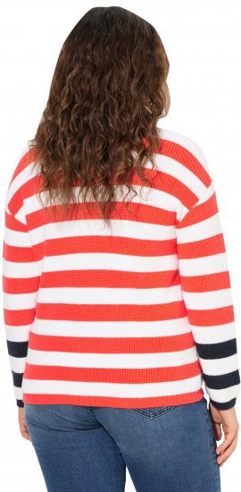 Ulla Popken Mixed Stripe Long Sleeve Sweater Hibiscus Red - Суичъри & cуичъри с качулка - 