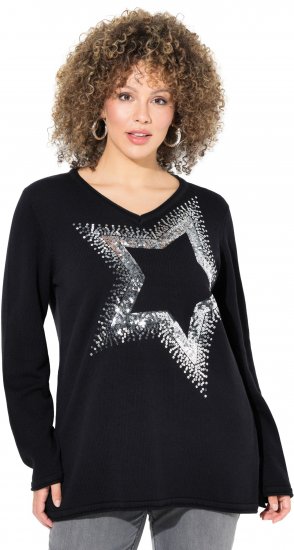 Ulla Popken Sequined Star Rolled Edge Sweater Black - Суичъри & cуичъри с качулка - 