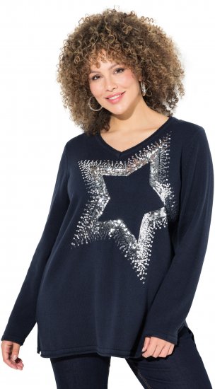 Ulla Popken Sequined Star Rolled Edge Sweater Navy - Суичъри & cуичъри с качулка - 