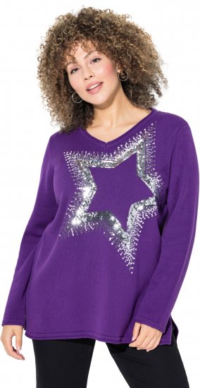 Ulla Popken Sequined Star Rolled Edge Sweater Dark Purple - Суичъри & cуичъри с качулка - 