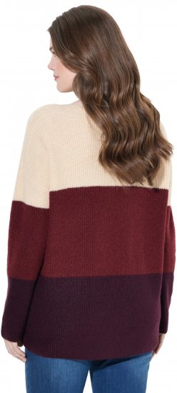 Ulla Popken Cable Knit Block Stripe V-Neck Sweater Dark Ruby - Суичъри & cуичъри с качулка - 