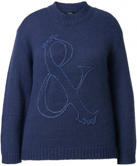 Ulla Popken Textured Glitter Embroidery Oversized Sweater Ink Blue - Суичъри & cуичъри с качулка - 