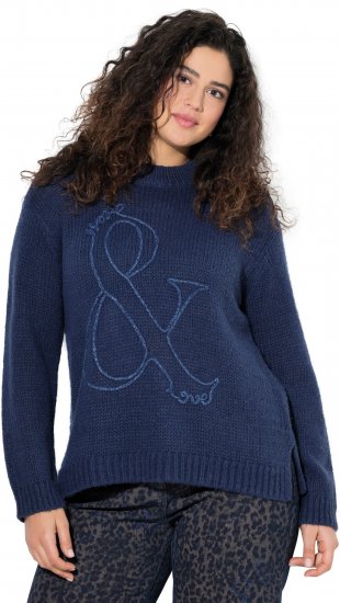 Ulla Popken Textured Glitter Embroidery Oversized Sweater Ink Blue - Суичъри & cуичъри с качулка - 