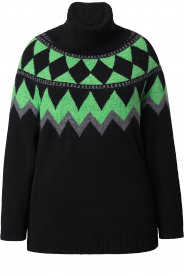 Ulla Popken Neon Alpine Pattern Long Sleeve Turtleneck Sweater Apple Green - Суичъри & cуичъри с качулка - 
