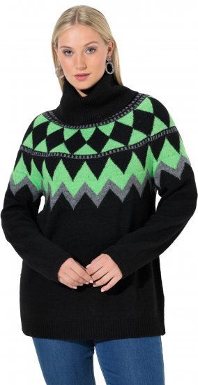 Ulla Popken Neon Alpine Pattern Long Sleeve Turtleneck Sweater Apple Green - Суичъри & cуичъри с качулка - 