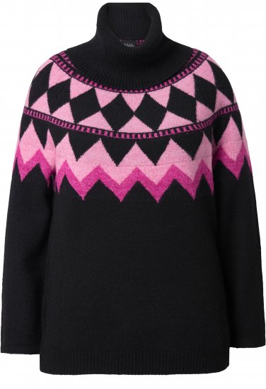 Ulla Popken Neon Alpine Pattern Long Sleeve Turtleneck Sweater Light Pink - Суичъри & cуичъри с качулка - 