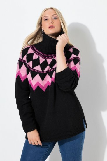 Ulla Popken Neon Alpine Pattern Long Sleeve Turtleneck Sweater Light Pink - Суичъри & cуичъри с качулка - Уютни суитшърти, суичъри и плетива