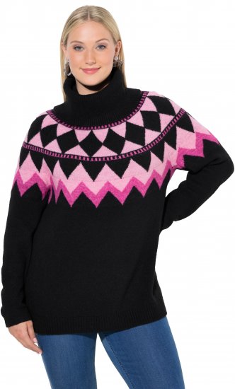 Ulla Popken Neon Alpine Pattern Long Sleeve Turtleneck Sweater Light Pink - Суичъри & cуичъри с качулка - 