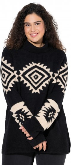 Ulla Popken Aztec Pattern Turtleneck Sweater Black - Суичъри & cуичъри с качулка - 