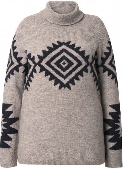 Ulla Popken Aztec Pattern Turtleneck Sweater Pebble Grey - Суичъри & cуичъри с качулка - 