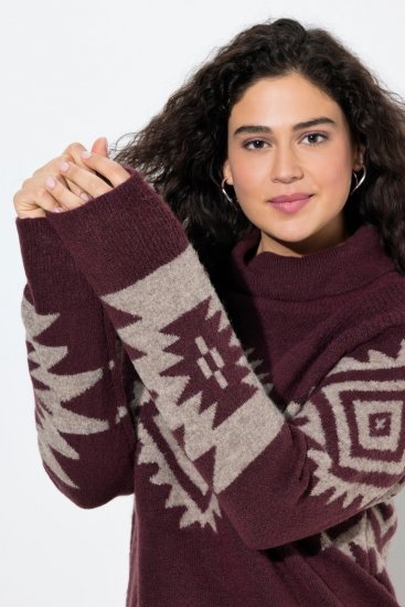 Ulla Popken Aztec Pattern Turtleneck Sweater Plum - Суичъри & cуичъри с качулка - Уютни суитшърти, суичъри и плетива