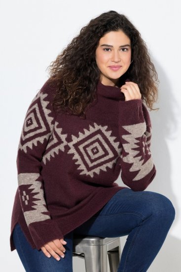 Ulla Popken Aztec Pattern Turtleneck Sweater Plum - Суичъри & cуичъри с качулка - Уютни суитшърти, суичъри и плетива
