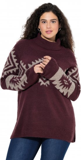 Ulla Popken Aztec Pattern Turtleneck Sweater Plum - Суичъри & cуичъри с качулка - 