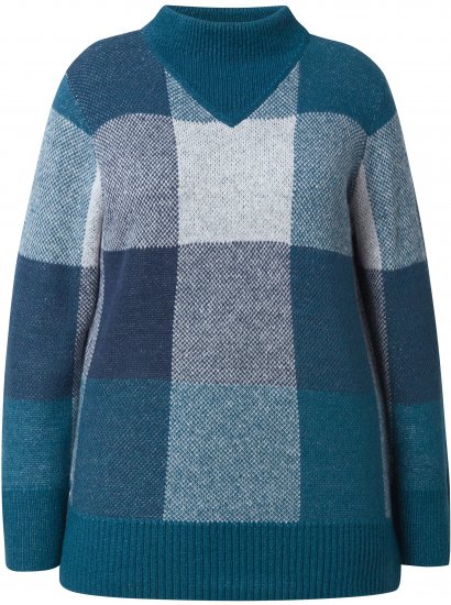 Ulla Popken Grand Check Long Sleeve Sweater Teal - Суичъри & cуичъри с качулка - 