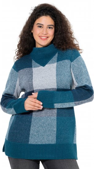 Ulla Popken Grand Check Long Sleeve Sweater Teal - Суичъри & cуичъри с качулка - 