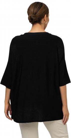 Ulla Popken Oversized 3/4 Sleeve V-Neck Sweater Black - Суичъри & cуичъри с качулка - 