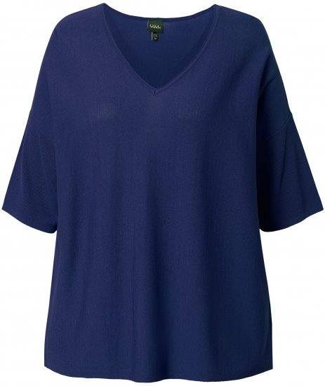 Ulla Popken Oversized 3/4 Sleeve V-Neck Sweater Navy - Суичъри & cуичъри с качулка - 