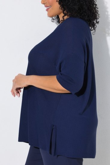 Ulla Popken Oversized 3/4 Sleeve V-Neck Sweater Navy - Суичъри & cуичъри с качулка - Уютни суитшърти, суичъри и плетива