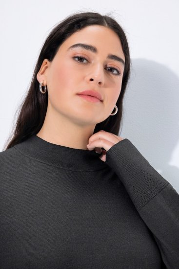 Ulla Popken Long Sleeves Mock Turtleneck Sweater Charcoal Grey Melange - Суичъри & cуичъри с качулка - Уютни суитшърти, суичъри и плетива