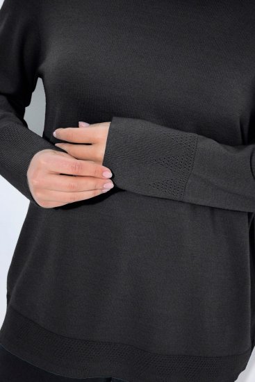 Ulla Popken Long Sleeves Mock Turtleneck Sweater Charcoal Grey Melange - Суичъри & cуичъри с качулка - Уютни суитшърти, суичъри и плетива